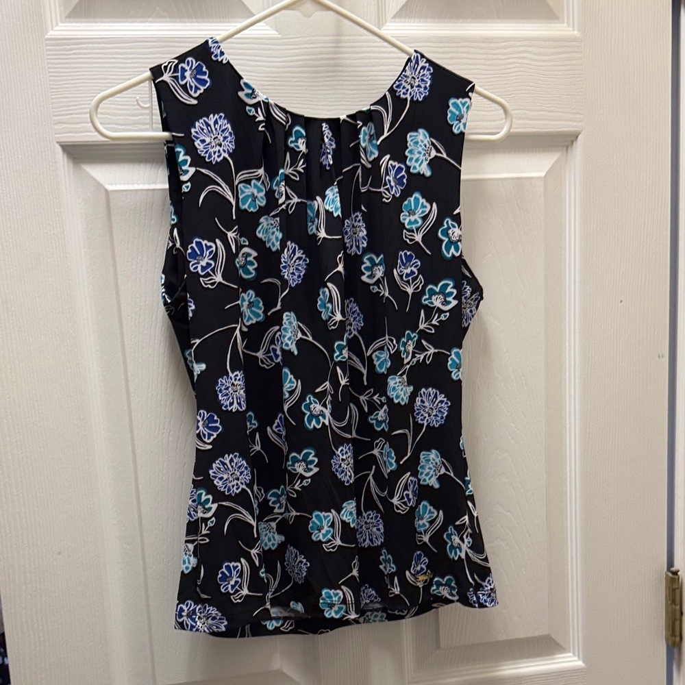 Calvin Klein Collection Floral Sleeveless Blouse - Black and Blue
